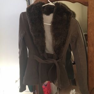 Armani Exchange fur collar waist coat.